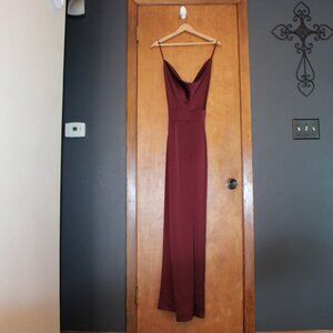 Express Burgundy Satin Cowl Neck Wide Leg Jumpsuit Open Back Formal Size 12